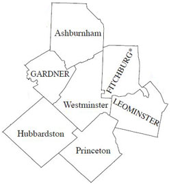 Ashburnham, Fitchburg, Gardner, Hubbardston, Leominster, Princeton, Westminster